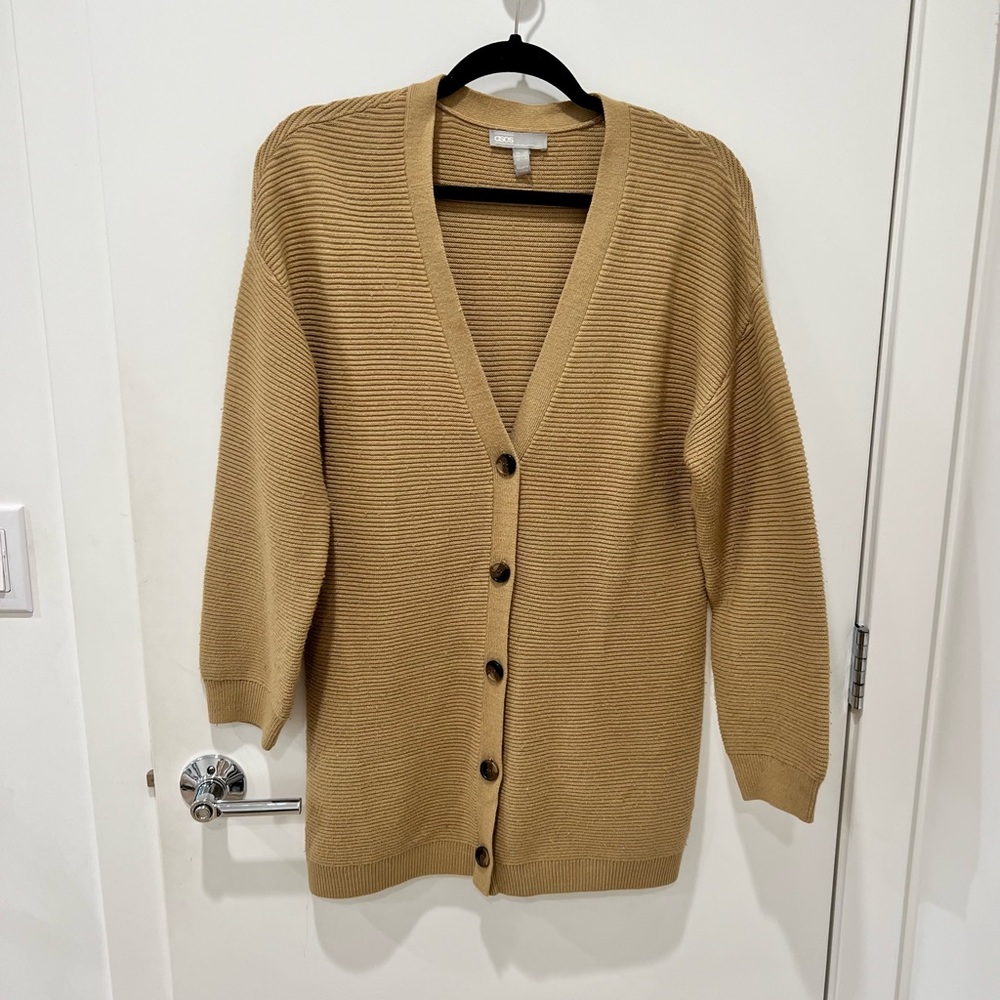 Asos Boyfriend Fit Ribbed Cardigan, size 4, tan / camel